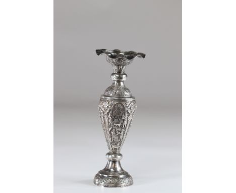 Persian silver vase very rich decoration of characters late 19thSizes: H=235mm D=70mmWeight (K): 0.332kg