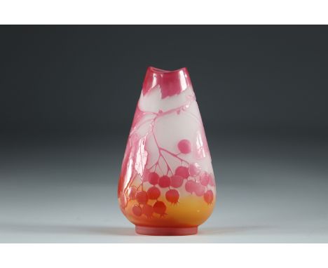 Emile Galle vase cleared with acid decoration of fruitsSizes: H=130mm L=80mmWeight (K): 0.210kgAuthor / artist: EMILE GALLE