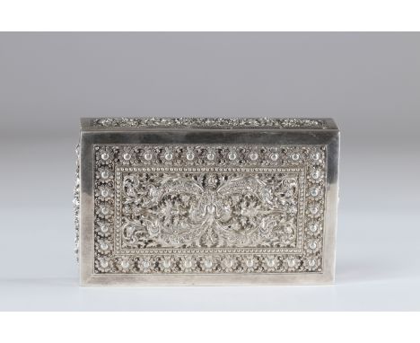 Cambodia silver box finely carved early 20th centurySizes: H=45mm L=160mm l=100mmWeight (K): 0.305kg