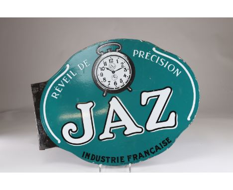 Double-sided enamel sign Jaz "precision alarm clock"Sizes: L=600mm H=460mmWeight (K): 2.600kg