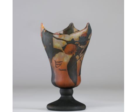 Daum Nancy Vase cleared with acid 'Plaqueminier du Japon' (Khaki),Sizes: L = 140mm H 240mm Weight (K): 1.578kgAuthor / artist