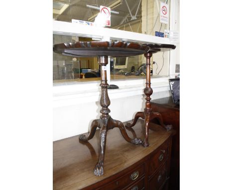 A George III style piecrust mahogany occasional table with spiral twist baluster column and carved legs with claw feet, a sma