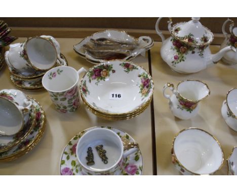 Part Tea/Dinner Royal Albert 'Old Country Roses' pattern, to include teapot, milk jug, a selection of dishes and bowls, cups,