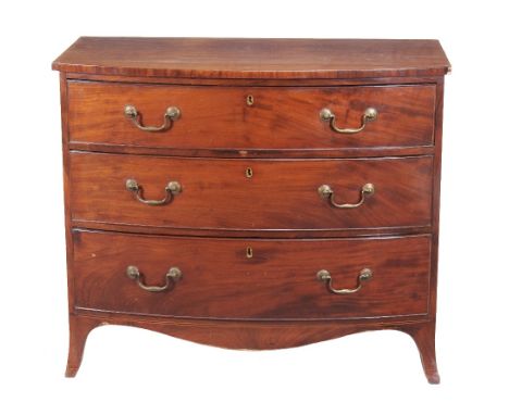 A George III mahogany bowfront chest of drawers, circa 1800, with three long drawers above outswept bracket feet, 87cm high, 
