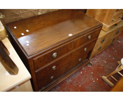 A Georgian style walnut chest, pine chest base, Victorian style small chest & pitch pine hanging shelf Best Bid