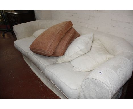 A mixed lot to include a modern three seater sofa, oak dresser, twin pedestal dining table and an urn Best Bid