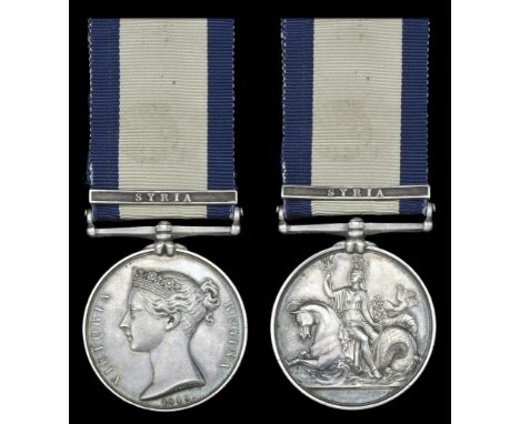 Naval General Service 1793-1840, 1 clasp, Syria (A. B. Cutfield, Asst. Surgn.) very fine £800-£1,000  ---  Alfred Baker Cutfi