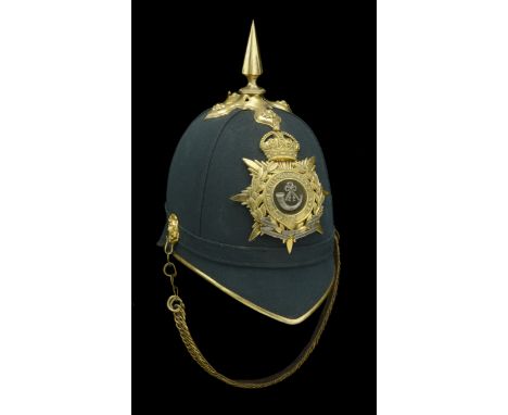 An Oxfordshire and Buckinghamshire Light Infantry Officer’s Green Cloth Helmet. A scarce example c.1901-08, the scull complet