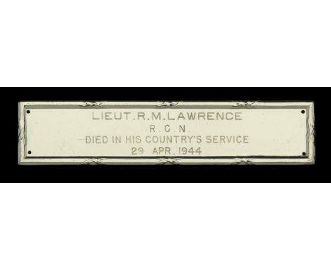 Birks Memorial Bar ‘Lieut. R. M. Lawrence R.C.N. Died in his Country’s Service 29 Apr. 1944’, extremely fine £100-£140  ---  