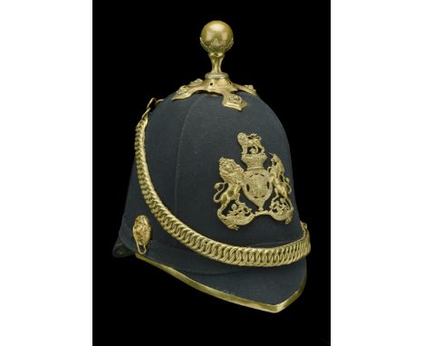 A Victorian Governor or Inspector of Military Prisons Blue Cloth Helmet. A good example, the skull complete with all gilt met
