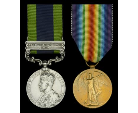 India General Service 1908-35, 1 clasp, Afghanistan N.W.F. 1919 (6280464 Pte. F. W. Tupp. 2 Buffs.) official correction to un