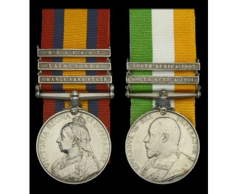 Pair: Corporal Shoeing Smith A. Wilkinson, 18th Hussars  Queen’s South Africa 1899-1902, 3 clasps, Orange Free State, Laing’s