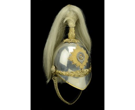 A Royal Berkshire Yeomanry Cavalry Officer’s 1871 Pattern Helmet. A fine example c.1888-1901, the silvered skull with gilt fi