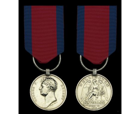 The Waterloo Medal awarded to Captain Robert Dudgeon, 1st Foot or Royal Scots, who was severely wounded at Quatre Bras on 16 