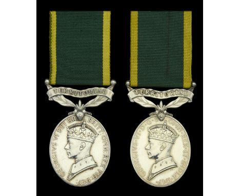 Efficiency Medal, G.VI.R. (2), 1st issue, Territorial (2586216. Cpl. L. Barratt. R. Sigs.); 2nd issue, Territorial (898317 Sj