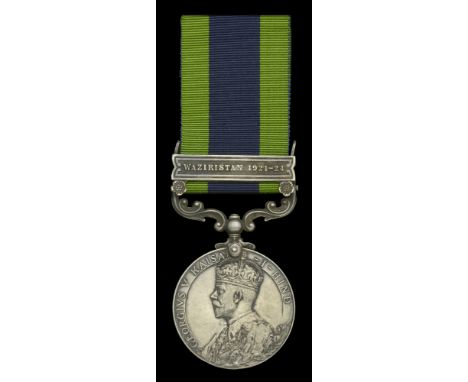 India General Service 1908-35, 1 clasp, Waziristan 1921-24 (5328914 Pte. E. Oliver. R. Berks. R.) edge bruise, nearly very fi