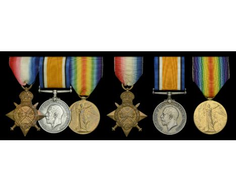 Three: Private H. Dymock, Bedfordshire Regiment 1914-15 Star (10672 Pte. H. Dymock. Bedf: R.); British War and Victory Medals