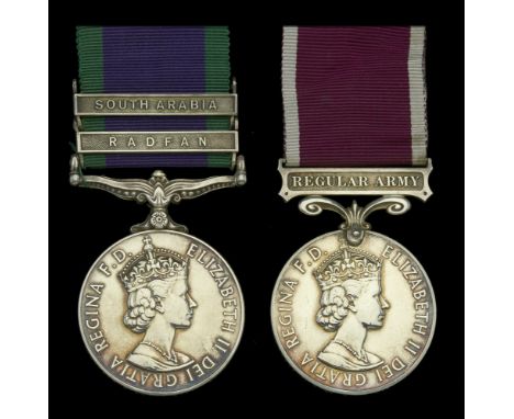 Pair: Warrant Officer Class I J. Hill, Royal Army Ordnance Corps  General Service 1962-2007, 2 clasps, Radfan, South Arabia, 