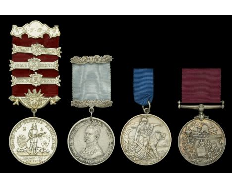 Fire Brigade Medals (2), Fire Brigade Medal, obv. an early motorised fire-engine, with helmet and crossed axes above, ‘Valour