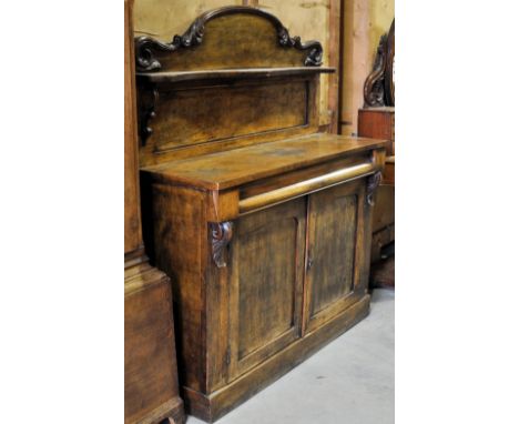 A Victorian mahogany Chiffonier, the raised back with an open shelf, single drawer and cupboards under, on a plinth base, 3' 