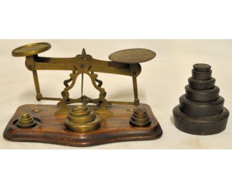 A set of brass Postal Scales and Weights by T & J Smith, London, together with some additional weights. 