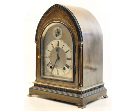 An early 20th Century Mantel Clock with steel dial and quarter-hour striking movement by Winterhalder & Hofmeier, with slow/f