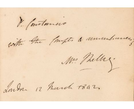Shelley (Percy Bysshe). Essays, Letters from Abroad, Translations and Fragments, 2 volumes, edited by Mrs. Shelley, 2 volumes