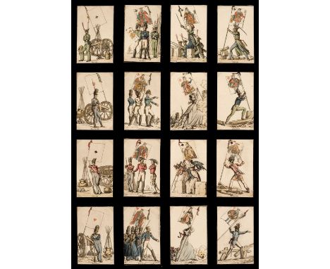 * French playing cards. Jeu des Drapeaux, Paris?: J.B.?, circa 1815, a complete piquet deck of 32 hand-coloured engraved play