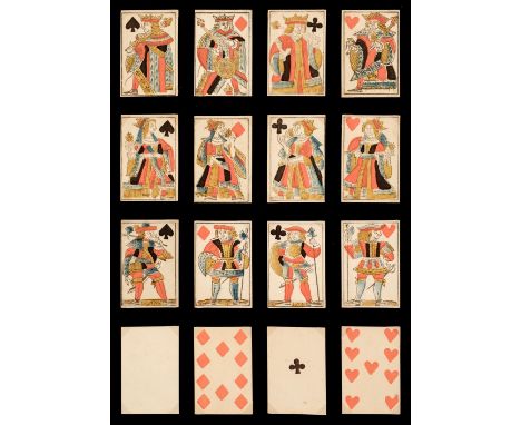 * French playing cards. Lyon pattern, type III, Lyon: Delaunay, circa 1765, a deck of 24 stencil coloured woodcut playing car