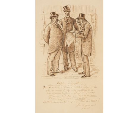 * Du Maurier (George, 1834-1896). Happy Thoughts (What Shall we do with our Boys), Oct 1886, brown ink, depicting three well 