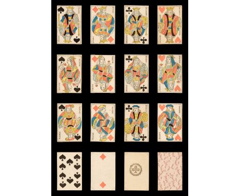 * French playing cards. Gatteaux double-figure design, unknown maker, circa 1855, a complete deck of 52 stencil coloured engr