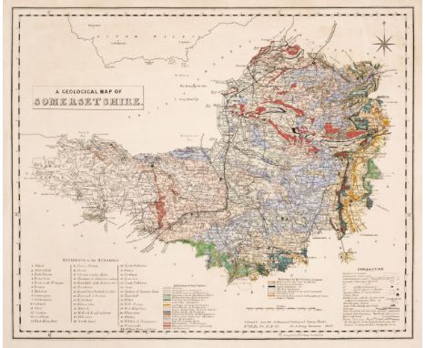 Somerset. Pring (Jnº D.). A Geological Map of Somersetshire, Taunton, 1852, lithographic map with contemporary wash colouring