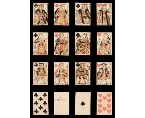 * French playing cards. Paris pattern type 3, Paris: Pierre Le Brun, circa 1770, a complete deck of 52 stencil coloured block