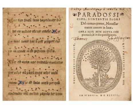 [Landi, Ortensio]. Paradossi, cioe Sententie fuori del comun parere, novellamente venute in luce..., Venice, 1544, 104, [2] l