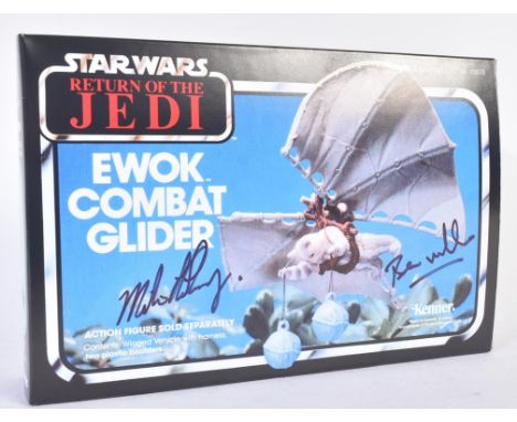 Star Wars - a replica Kenner ' Ewok Combat Glider ' action figure playset box, autographed to the front by x2 Ewok actors - B