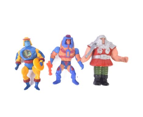 Masters Of The Universe - three vintage 1980s Mattel made He-Man / Masters Of The Universe MOTU action figures - ' Men-E-Face