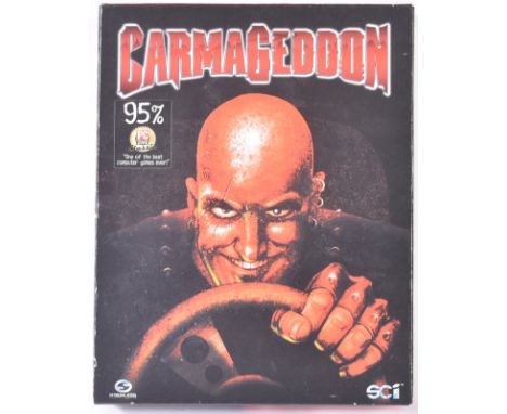 Retro Gaming - a vintage 1990s (1997) Stainless Games Ltd Big Box PC CD ROM video game Carmageddon. Original gaming disc, ins