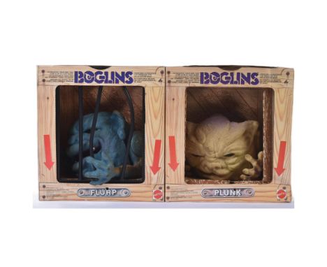Two vintage 1980s Mattel made ' Boglins ' action figure puppets comprising Flurp and Plunk. The figures each retaining their 