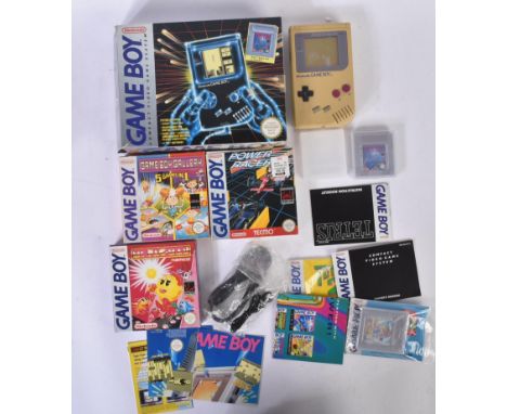 Retro Gaming - a vintage 1980s (1989) boxed Nintendo handheld video game console model No.&nbsp;DMG-01 with a selection of ga