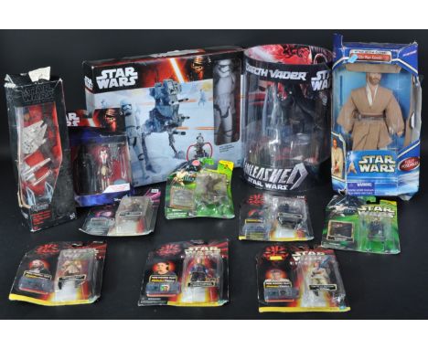 Star Wars - a collection of assorted carded action figures and playsets, to include; Assault Walker, 12" scale Obi Wan from A