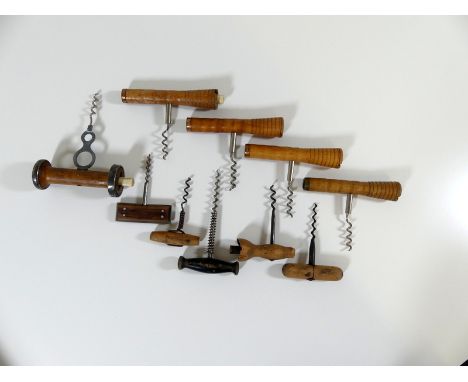 5 Assorted Bobbin Corkscrews and 5 Assorted  Direct Pull Wooden Handled Corkscrews