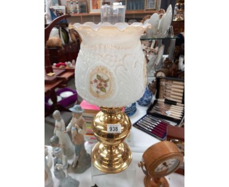 A brass lamp complete with shade &amp; chimney