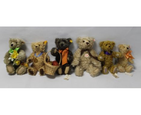 SIX MODERN STEIFF MOHAIR TEDDY BEARS to include Queen Elizabeth II Golden Jubilee 1952 - 2002, William & Catherine Royal Wedd