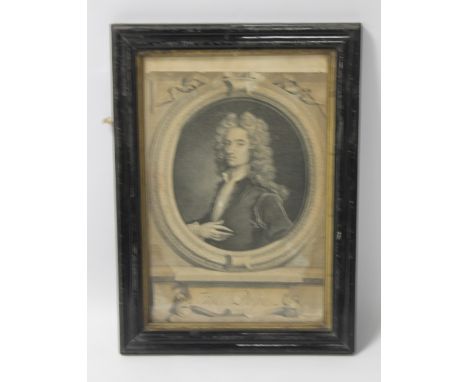 A FRAMED AND GLAZED PORTRAIT ENGRAVING OF MR POPE, approx frame size 33cm x 46cm 