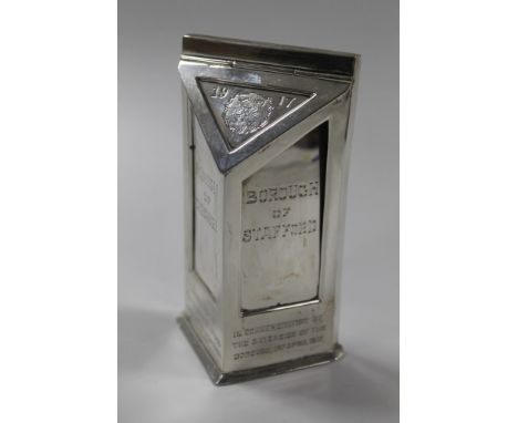 AN UNUSUAL DESK VESTA, IN THE FORM OF A BOUNDARY POST, Engraved "This is a Model of The Boundary Post fixed by The Mayor of S