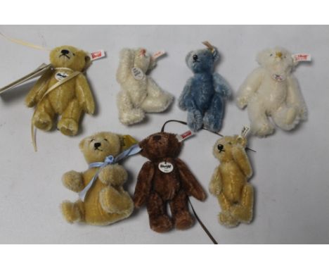 A COLLECTION OF SEVEN MODERN STEIFF MOHAIR MINIATURE TEDDY BEARS to include Club Editions 2001, 2008, 2015, 2016 etc.