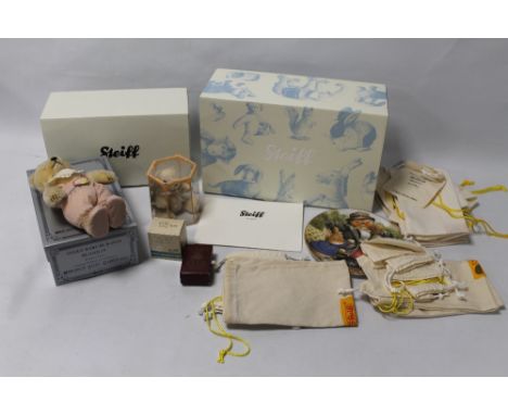 A BOXED MODERN STEIFF MOHAIR TEDDY BEAR - 'Teddy Baby Bub 1930' Limited Edition of 7000, two empty Steiff boxes, a boxed Merr