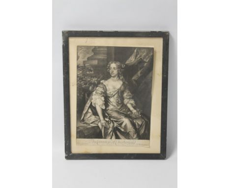 A FRAMED PORTRAIT ENGRAVING OF THE COUNTESS OF CHESTERFIELD, frame size approx 35cm x 40cm