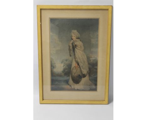 A FRAMED AND GLAZED COLOURED PORTRAIT ENGRAVING BY F.BARTOLOZZI, frame size approx 48cm x 68cm 