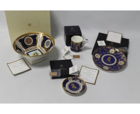 ROYAL WORCESTER 'BIRTH OF ADMIRAL LORD NELSON 1758-2008', mug, dish and plate boxed with slithers of Victory wood along with 